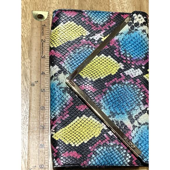Aldo Snake Print Clutch Purse Envelope Crossbody Bag Colorful Yellow Pink Black - Picture 6 of 9